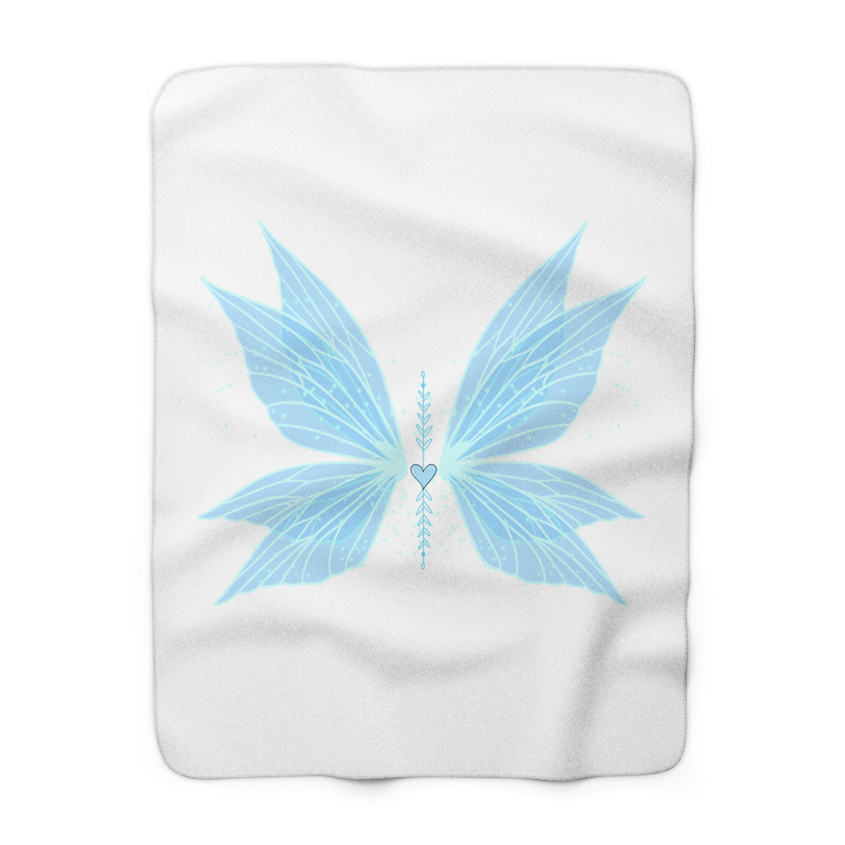 Blue Fairy Wings Sherpa Blanket — Cozy Fleece Throw with Heart Accent