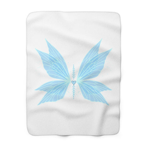 Blue Fairy Wings Sherpa Blanket — Cozy Fleece Throw with Heart Accent