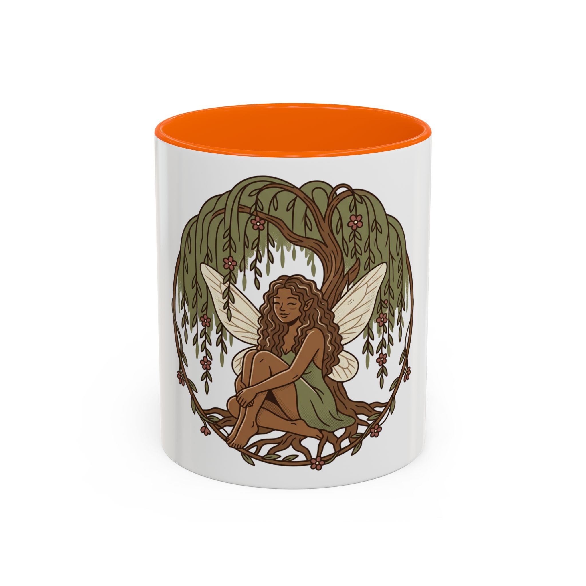 Fairy Willow Coffee Mug — Rustic Brown-Skinned Fairy Illustration (11/15oz)