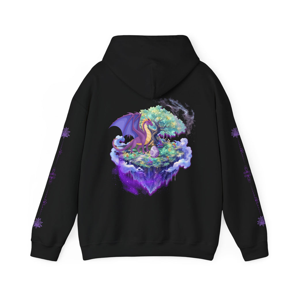 Dragon Isle Hoodie — Passion Script Fantasy Hoodie with Floating Island Art