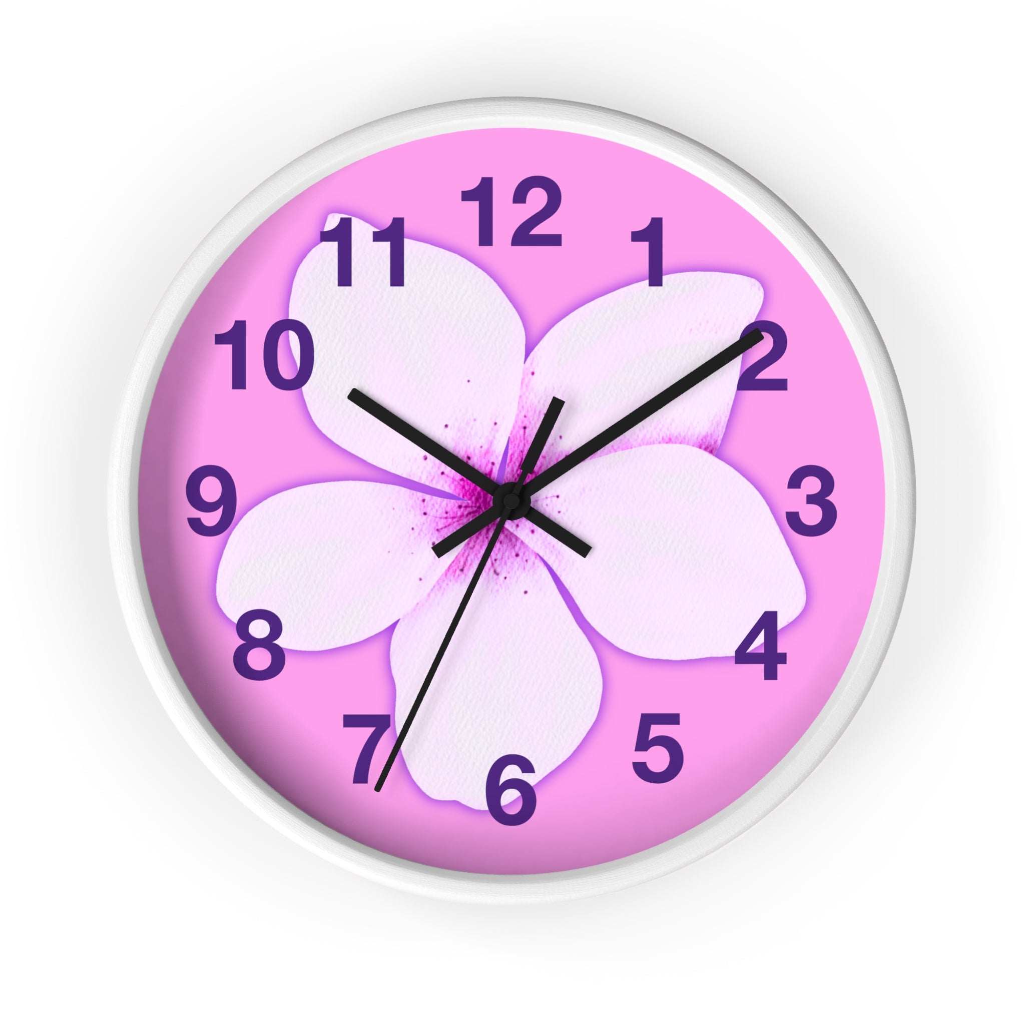 Pink Plumeria Wall Clock — Tropical Floral Decorative Clock