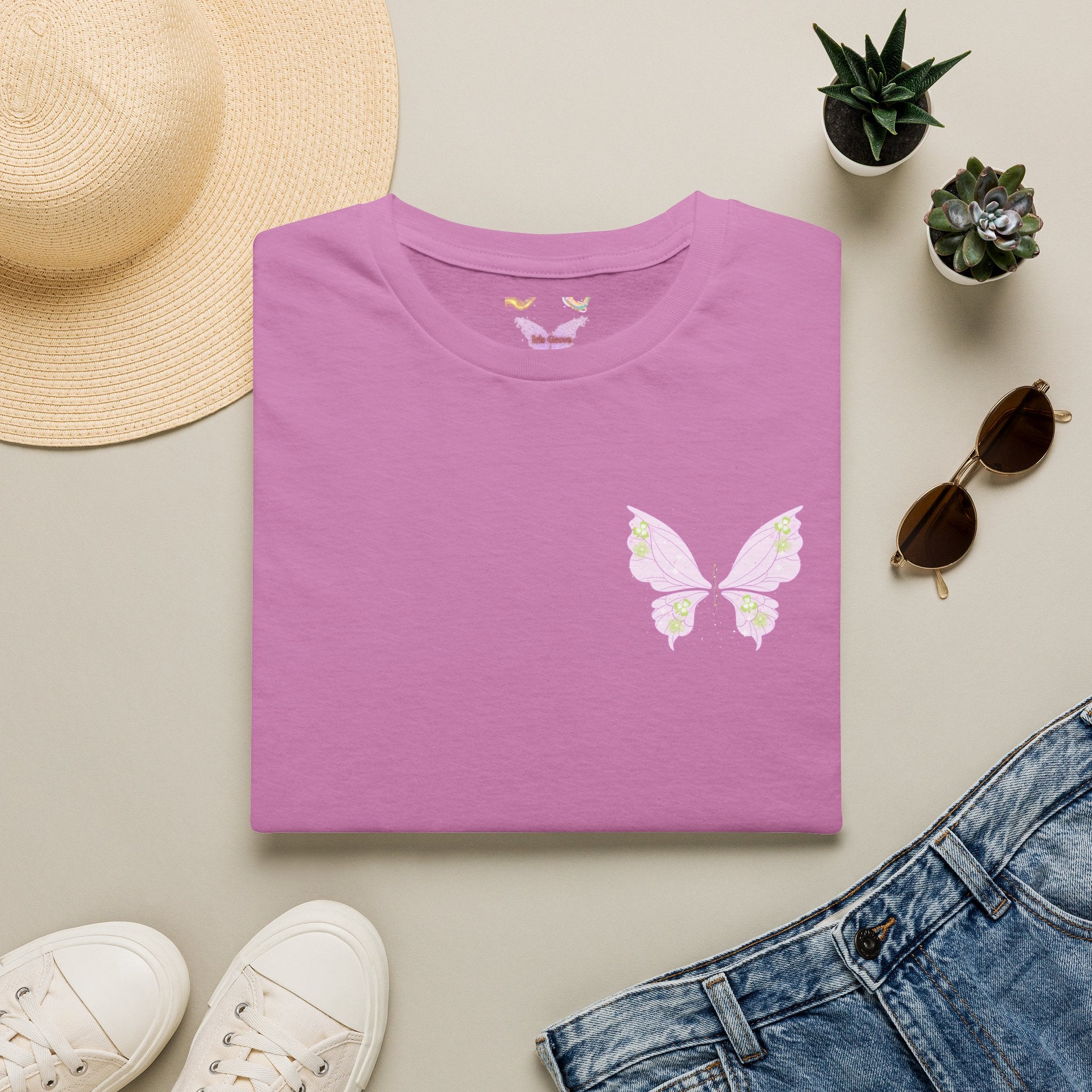 Pastel Butterfly Tee — Soft Pink Minimalist Butterfly T‑Shirt