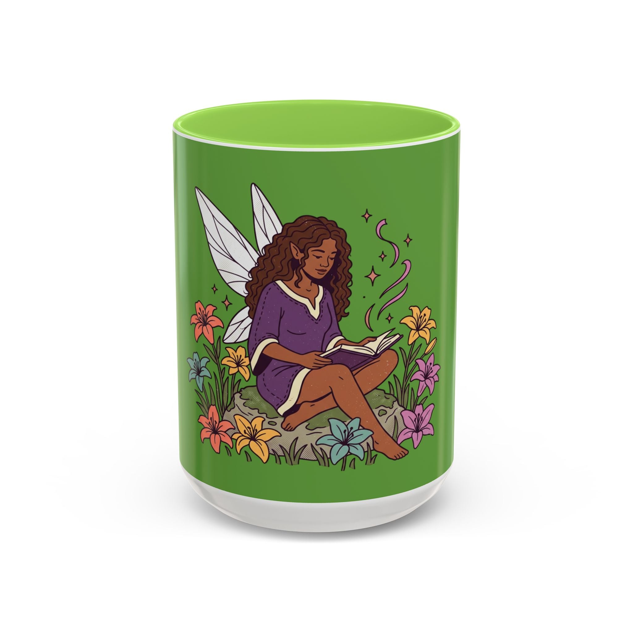 Fairy Reading Mug — Whimsical Floral Coffee Cup (11oz & 15oz)