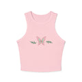 Butterfly Floral Racer Tank Top — Pink Butterfly Chest Graphic