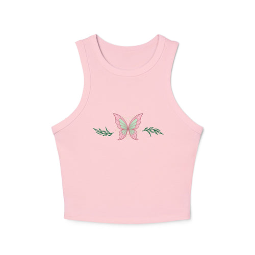 Butterfly Floral Racer Tank Top — Pink Butterfly Chest Graphic