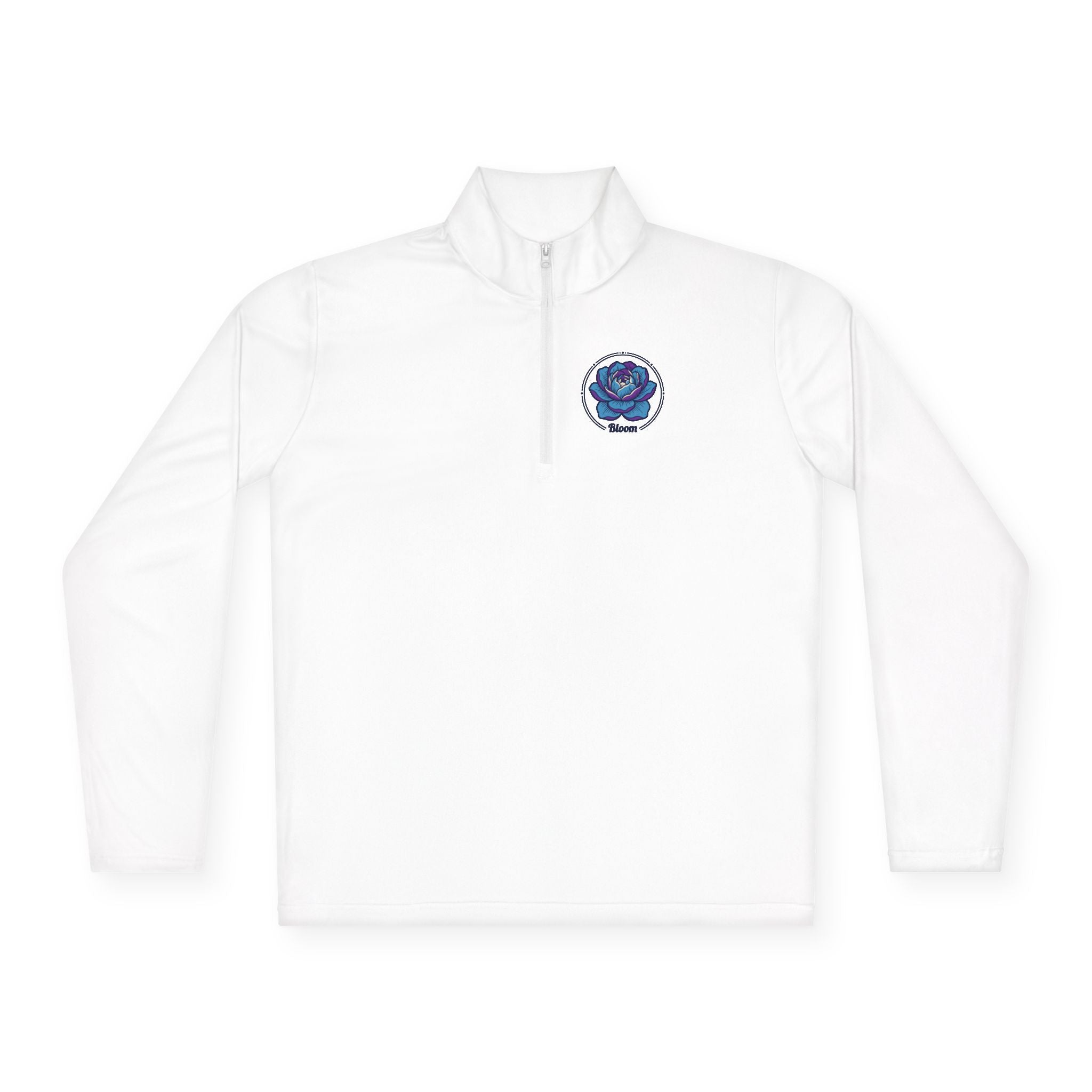 Embroidered Blue Rose Quarter-Zip Pullover