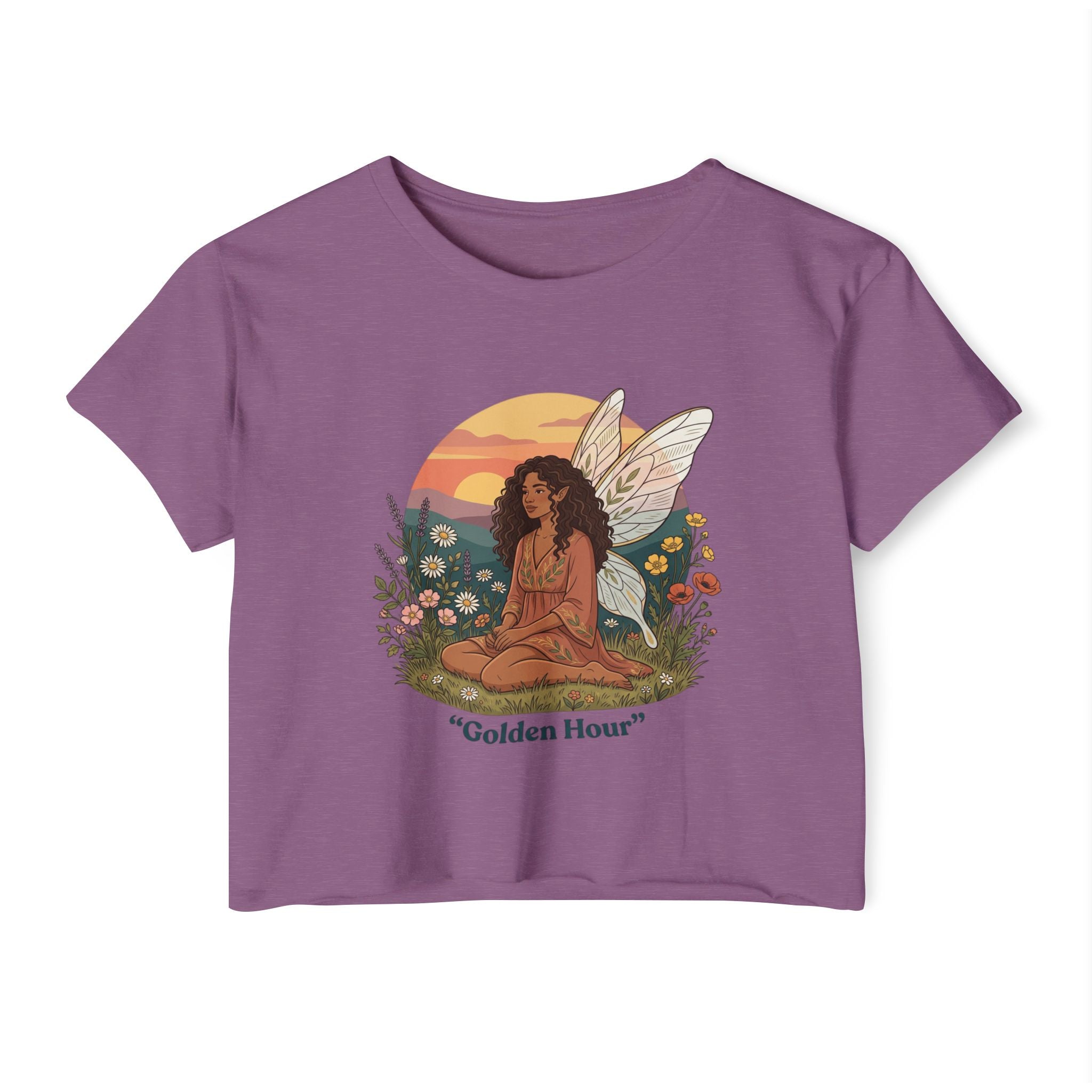 Golden Hour Fairy Crop Top — Women's Festival Graphic Tee
