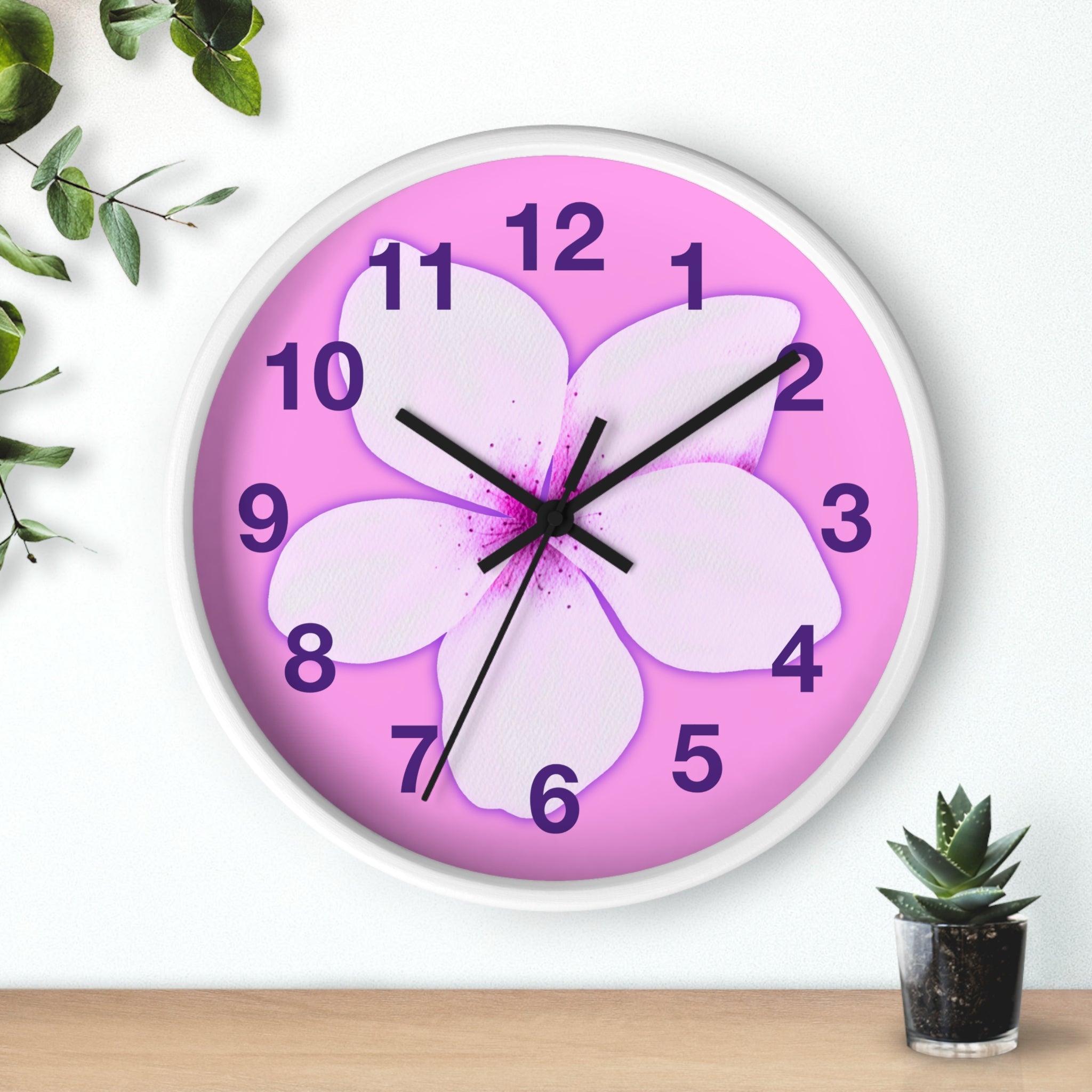 Pink Plumeria Wall Clock — Tropical Floral Decorative Clock