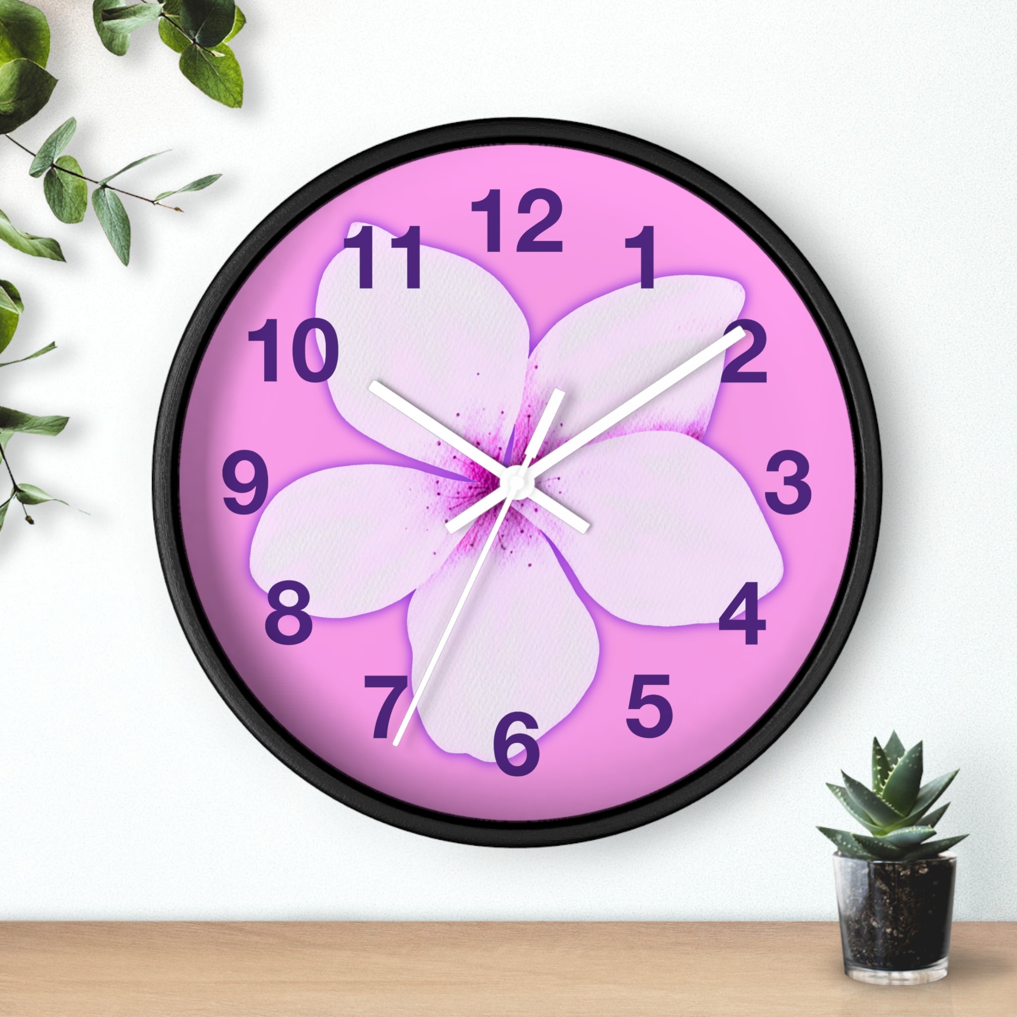 Pink Plumeria Wall Clock — Tropical Floral Decorative Clock