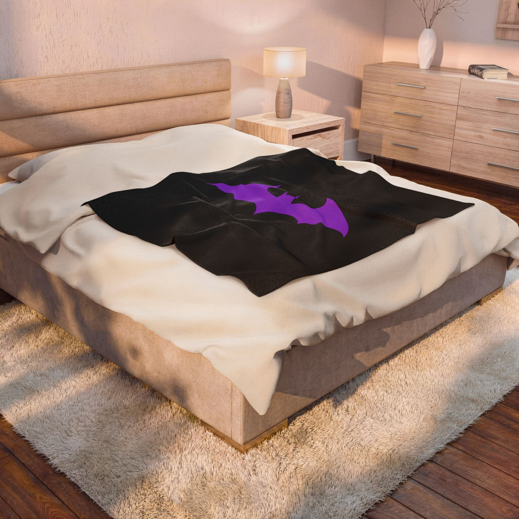 Purple Bat Emblem Velveteen Plush Blanket — Cozy Halloween Throw