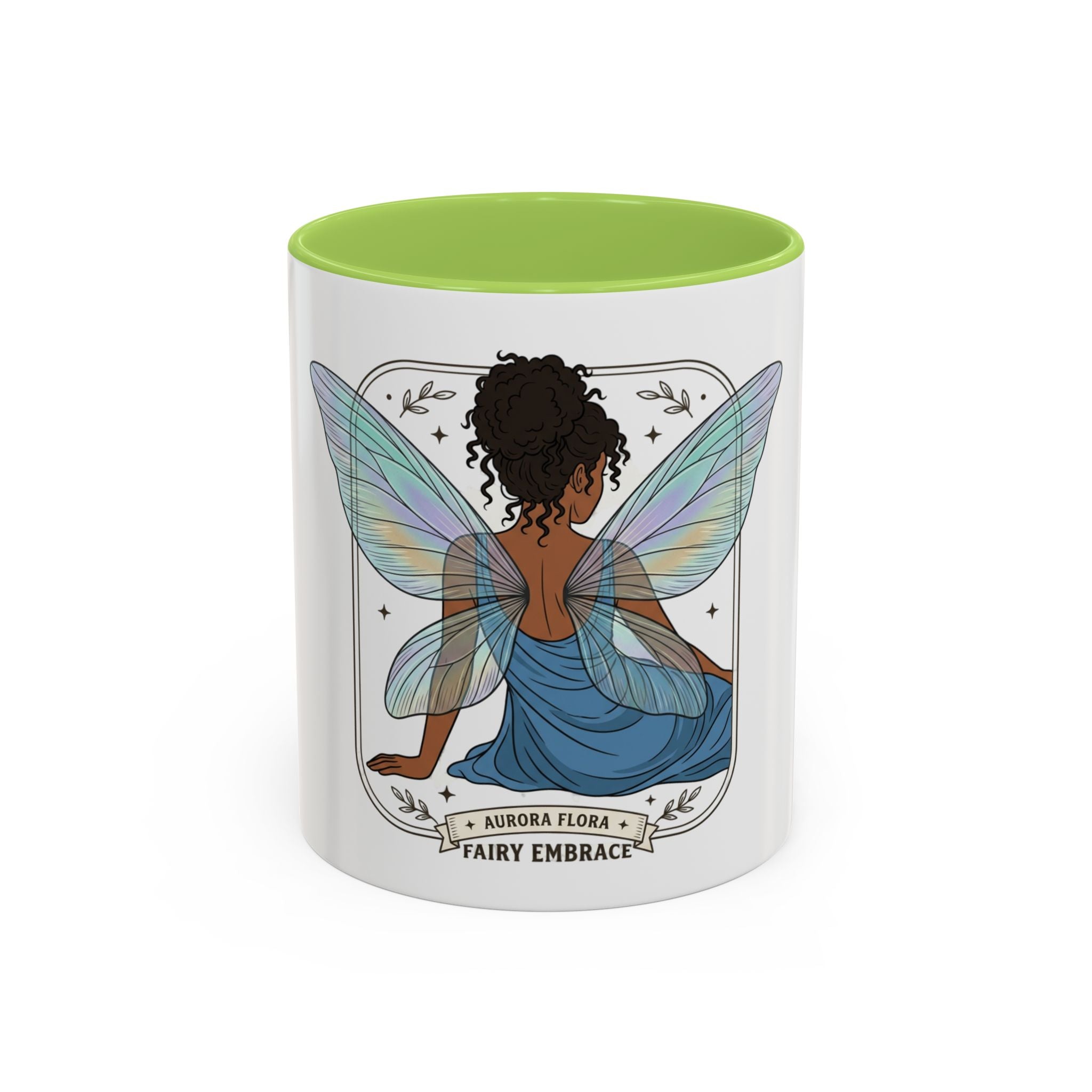Fairy Embrace Accent Coffee Mug — Aurora Flora Black-Handled 11/15oz