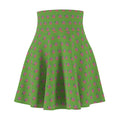 Green Floral Skater Skirt — Pink Daisy Print High-Waist A-Line