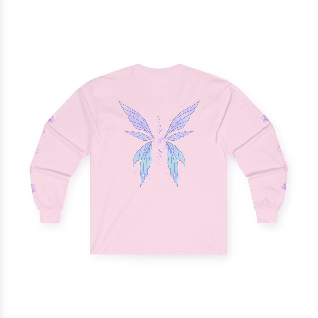 Butterfly Wings Long Sleeve Tee — Pastel Blue & Lavender Chest and Back Print