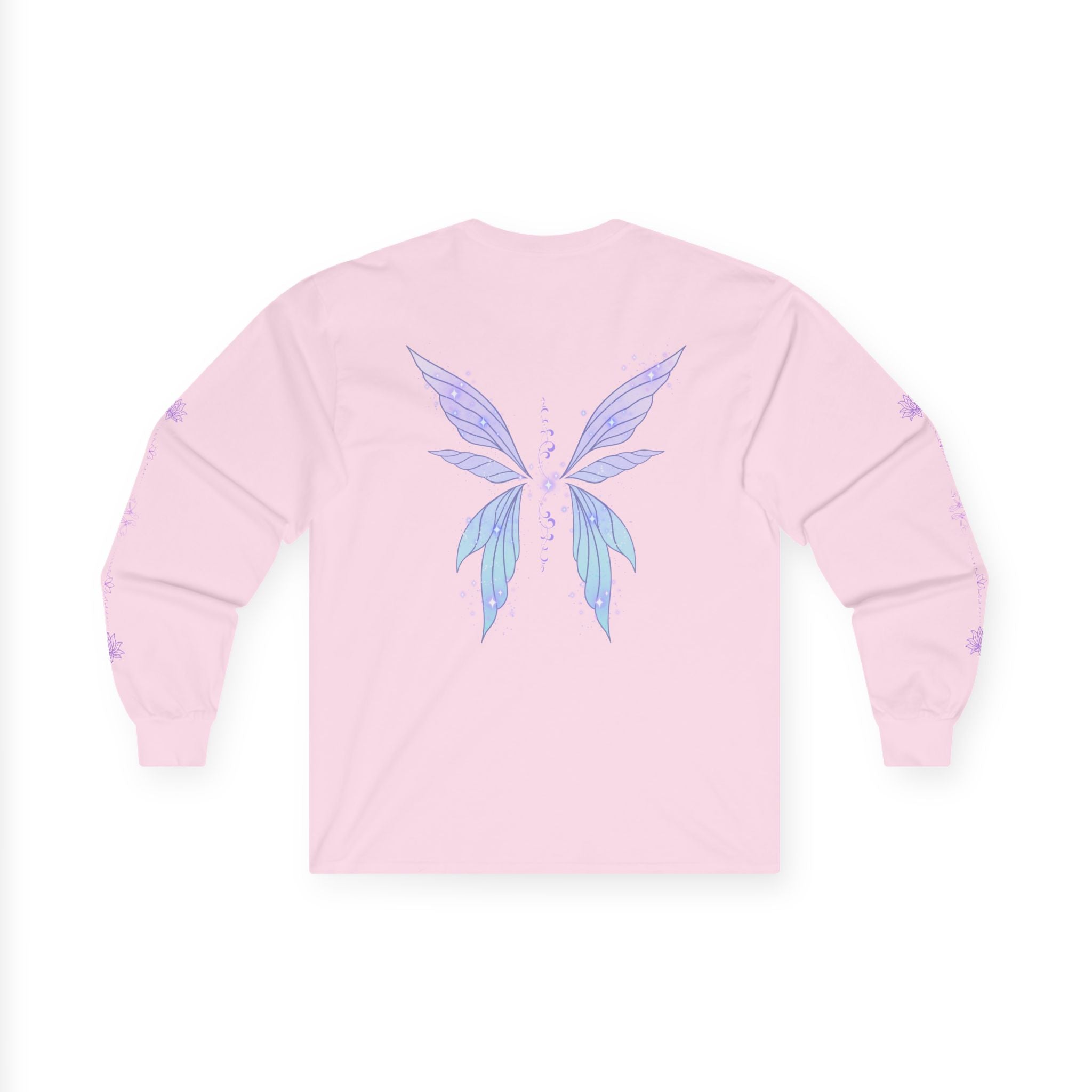 Butterfly Wings Long Sleeve Tee — Pastel Blue & Lavender Chest and Back Print