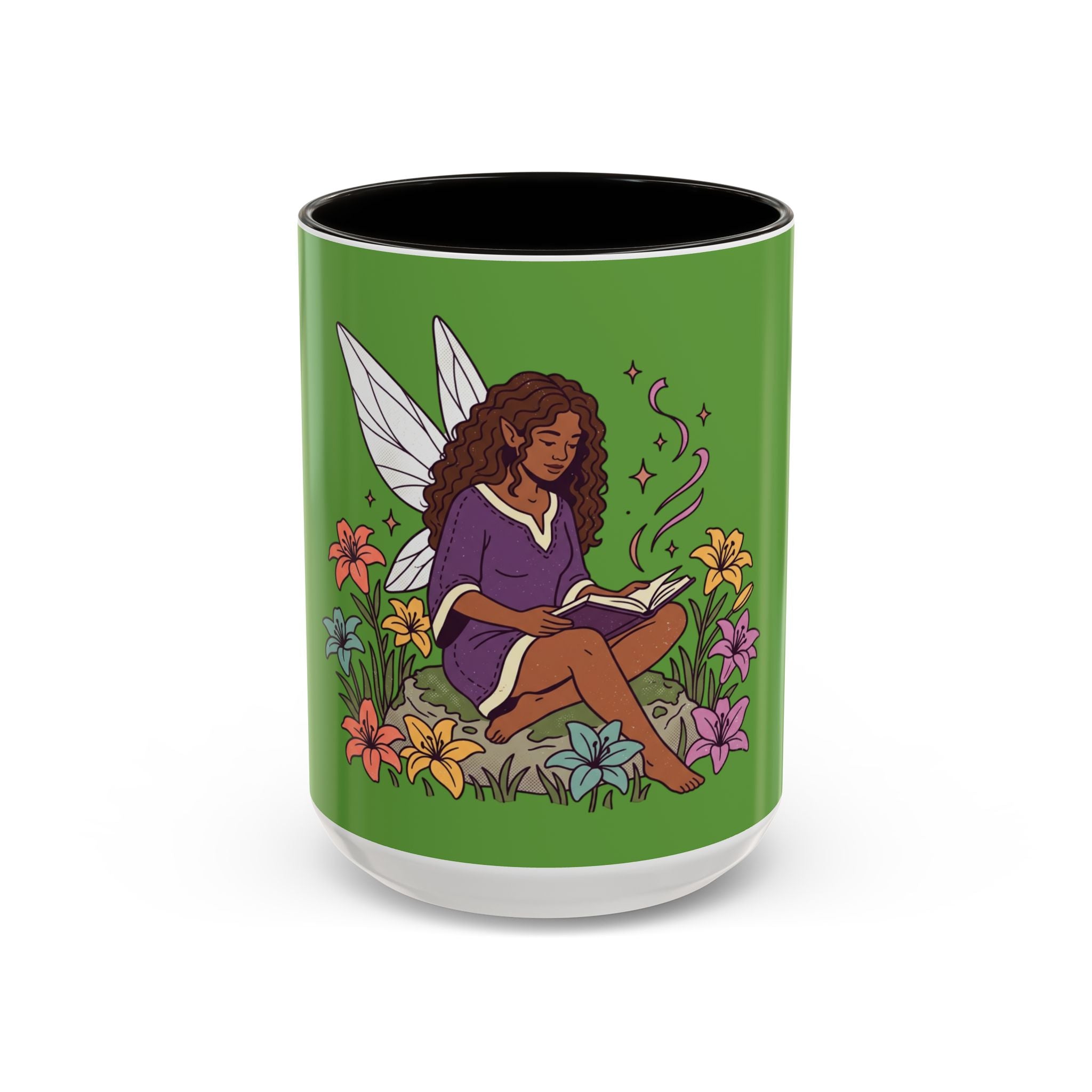 Fairy Reading Mug — Whimsical Floral Coffee Cup (11oz & 15oz)