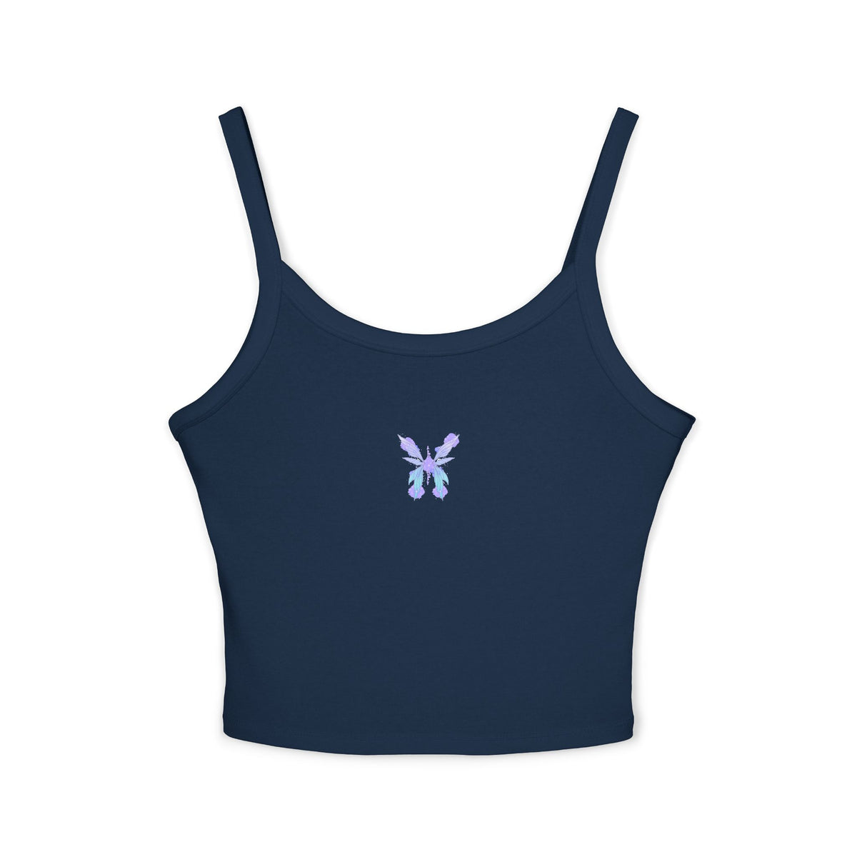 Butterfly Watercolor Crop Tank Top — Lavender Blue Feminine Spaghetti Strap