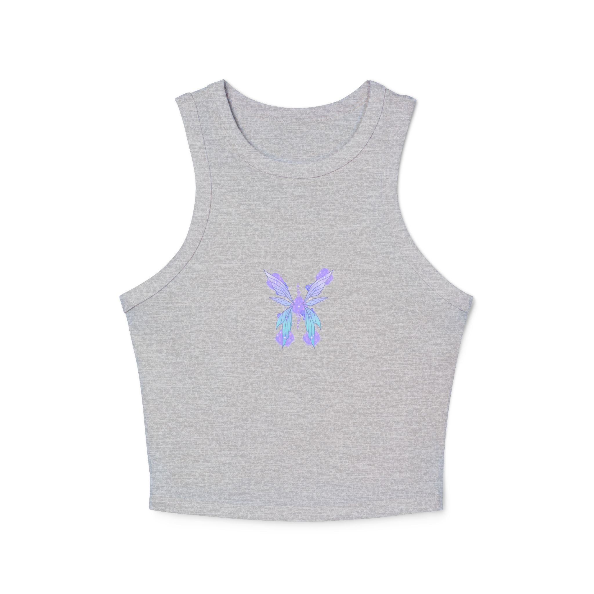 Butterfly Iris Racer Tank — Women's Micro Rib Cropped Tank Top