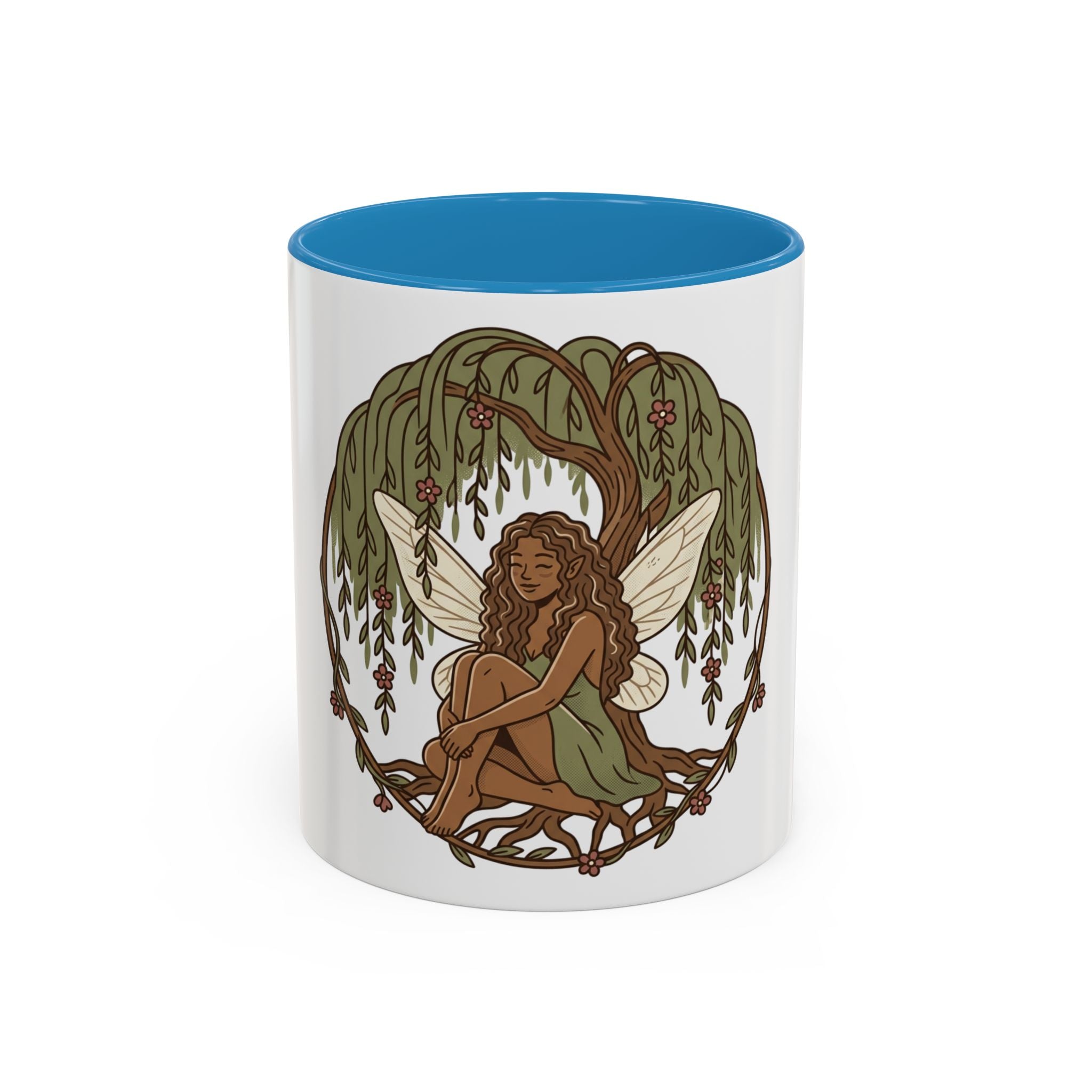 Fairy Willow Coffee Mug — Rustic Brown-Skinned Fairy Illustration (11/15oz)