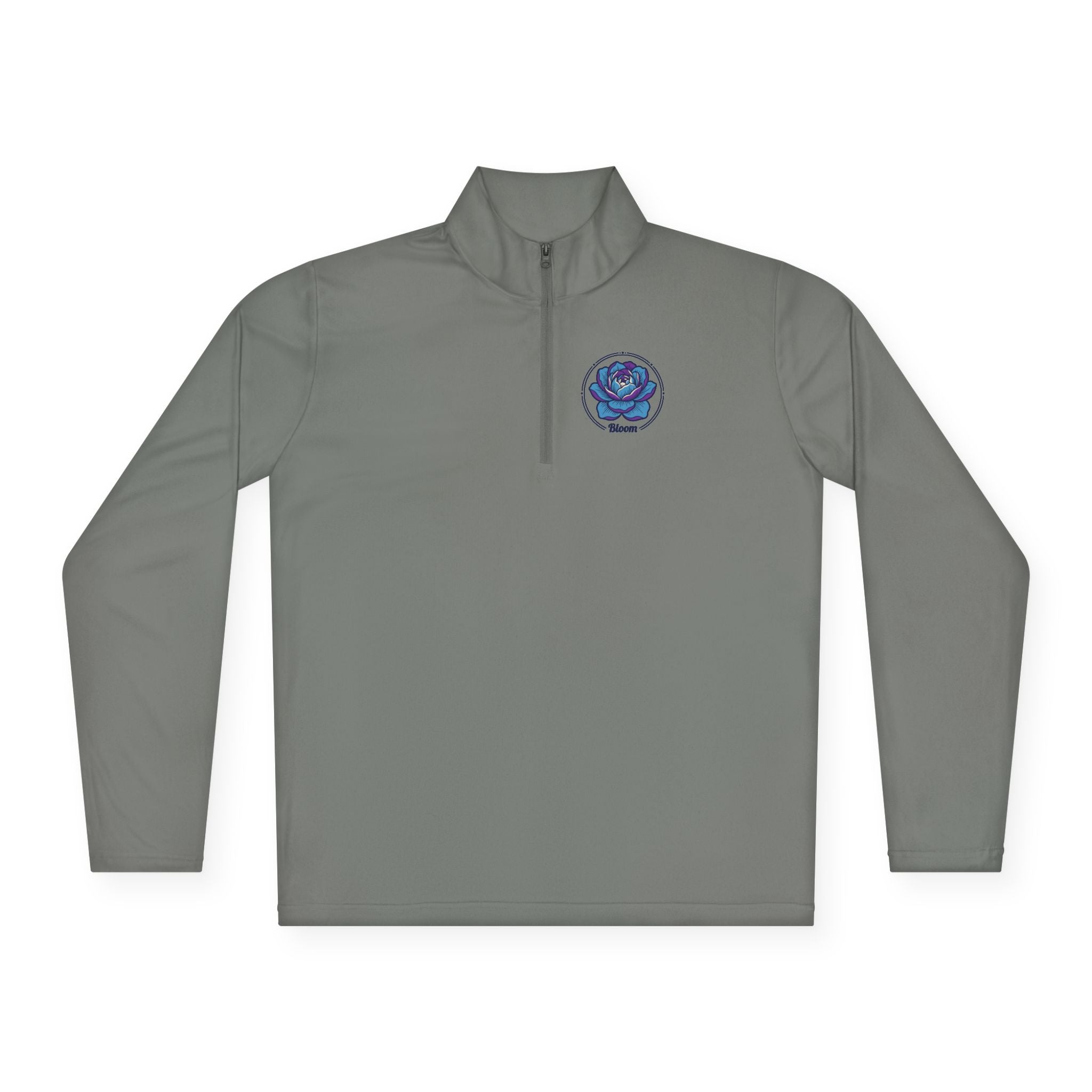 Embroidered Blue Rose Quarter-Zip Pullover
