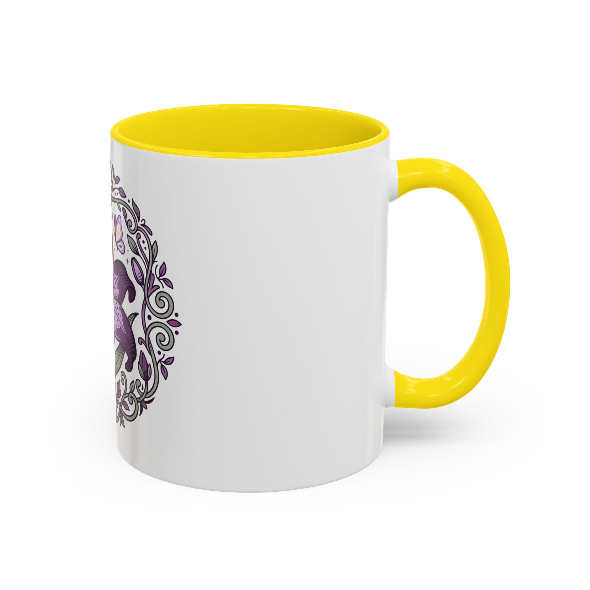 Purple Lily Accent Coffee Mug — Floral Boho Tea & Coffee Cup (11/15oz)