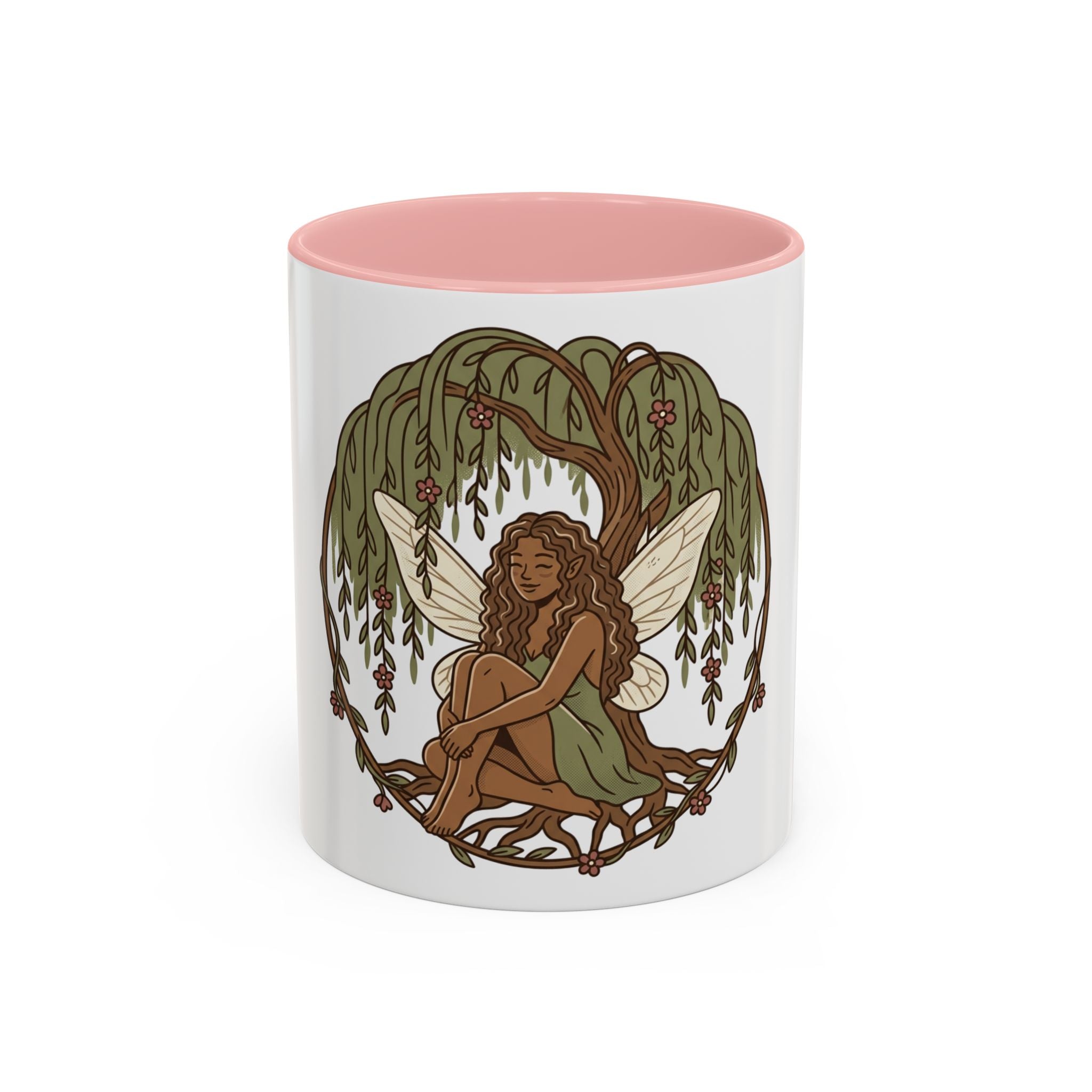 Fairy Willow Coffee Mug — Rustic Brown-Skinned Fairy Illustration (11/15oz)