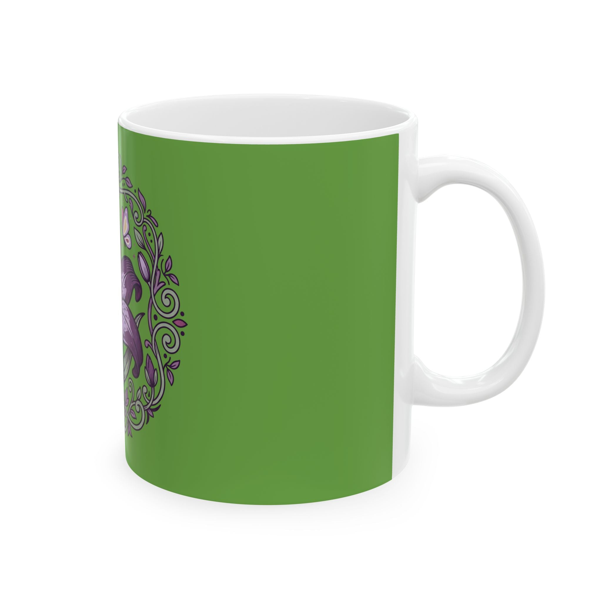 Purple Lily Floral Ceramic Mug (11oz/15oz) — Green Botanical Coffee Cup