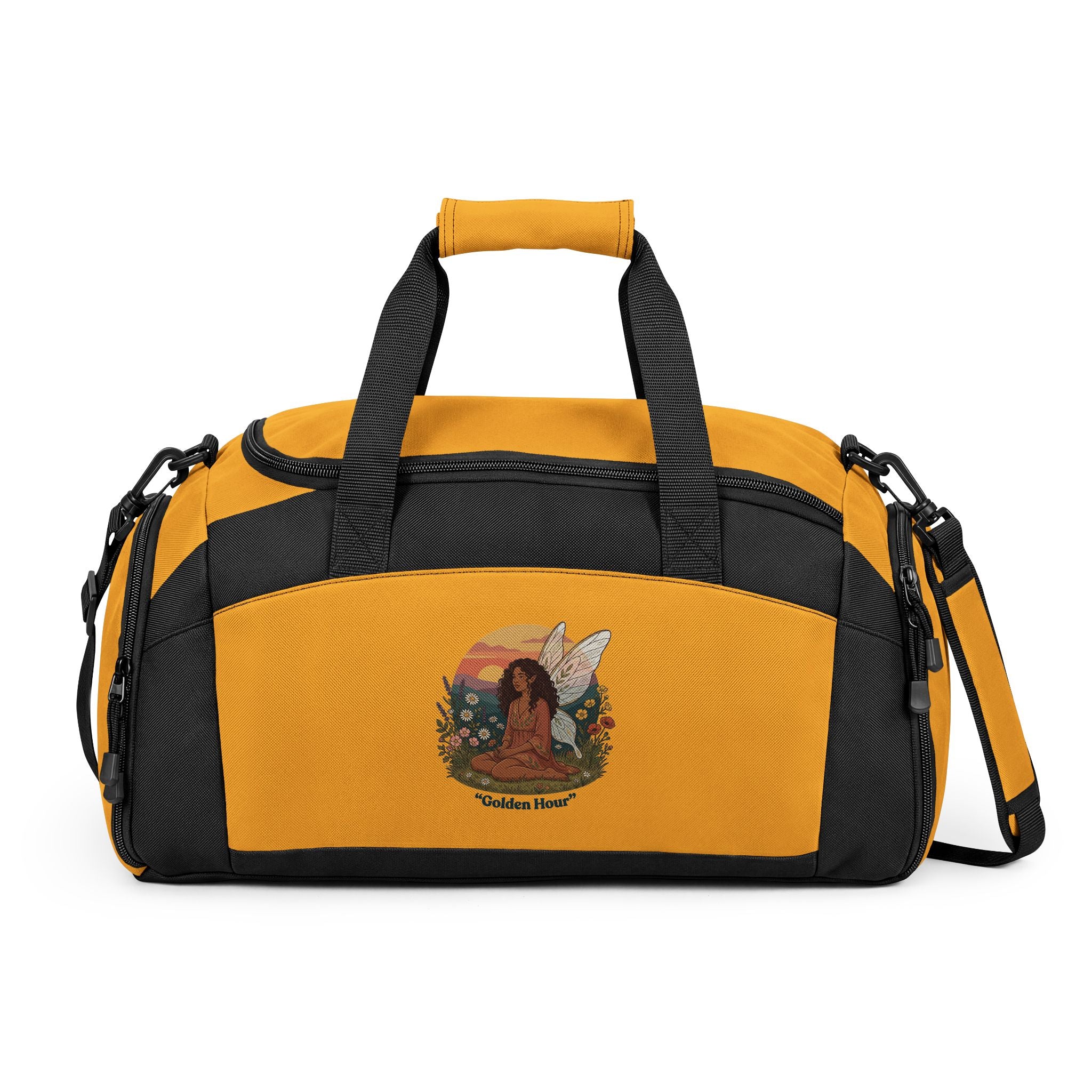 Gym Bag — Boho Sunset Goddess Duffle with Butterfly & Floral Artwork