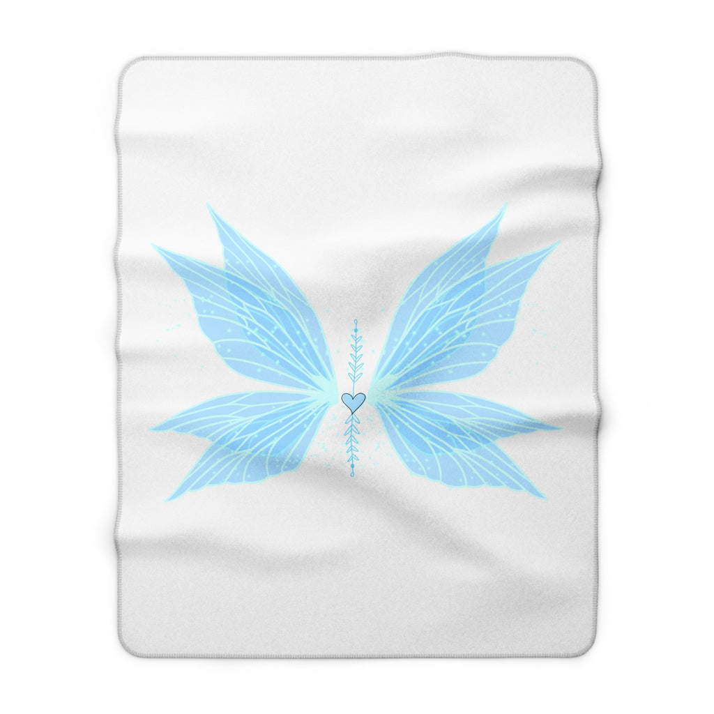 Blue Fairy Wings Sherpa Blanket — Cozy Fleece Throw with Heart Accent