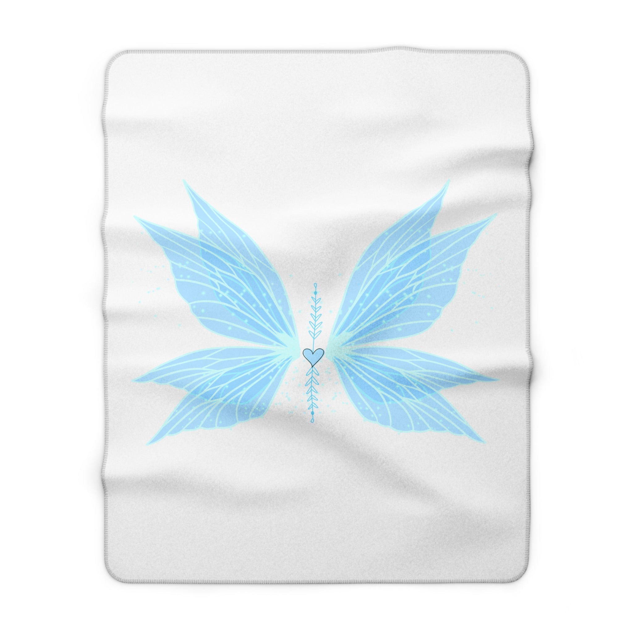 Blue Fairy Wings Sherpa Blanket — Cozy Fleece Throw with Heart Accent