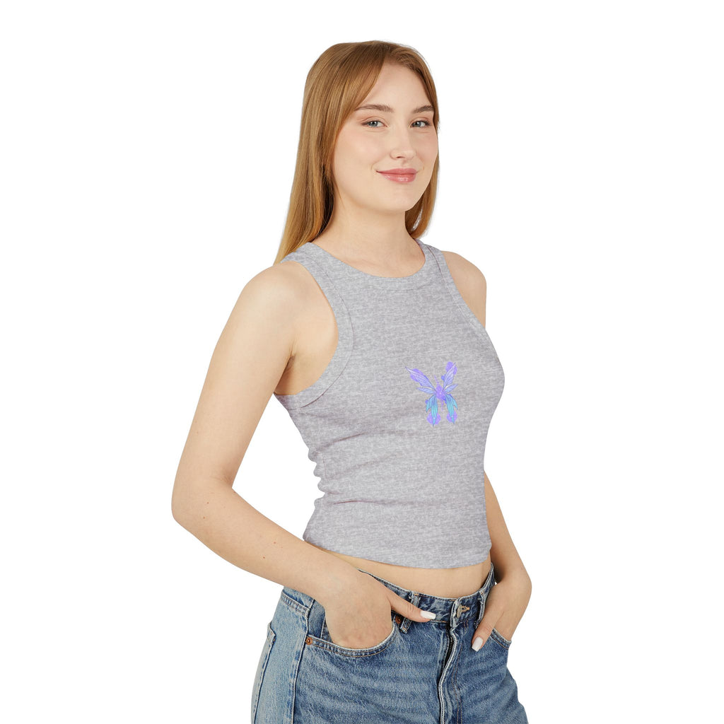 Butterfly Iris Racer Tank — Women's Micro Rib Cropped Tank Top