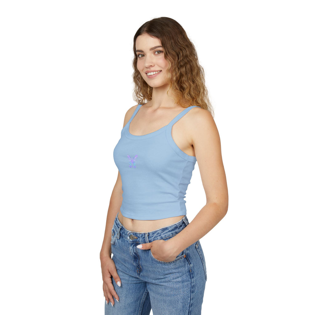Butterfly Watercolor Crop Tank Top — Lavender Blue Feminine Spaghetti Strap
