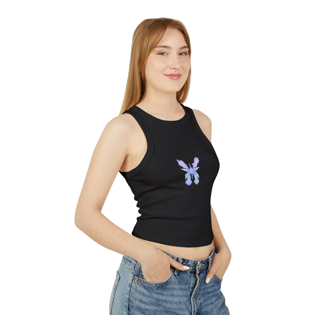 Butterfly Iris Racer Tank — Women's Micro Rib Cropped Tank Top