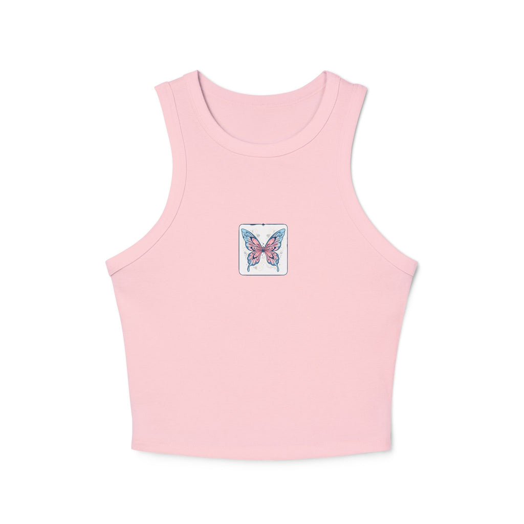 Butterfly Mini Patch Racer Tank — Women's Micro Rib Crop Top