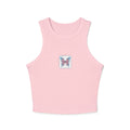Butterfly Mini Patch Racer Tank — Women's Micro Rib Crop Top