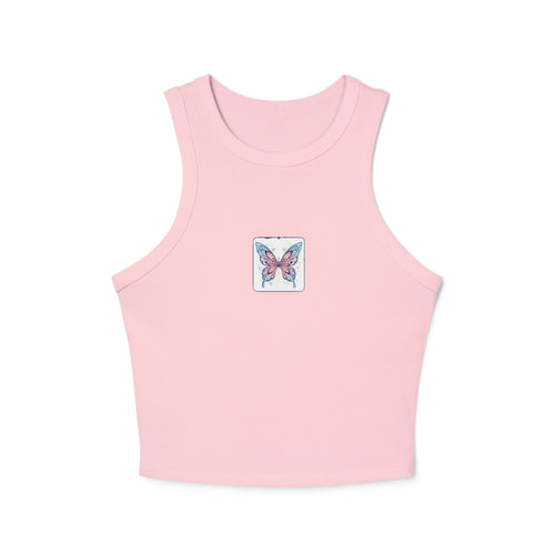 Butterfly Mini Patch Racer Tank — Women's Micro Rib Crop Top