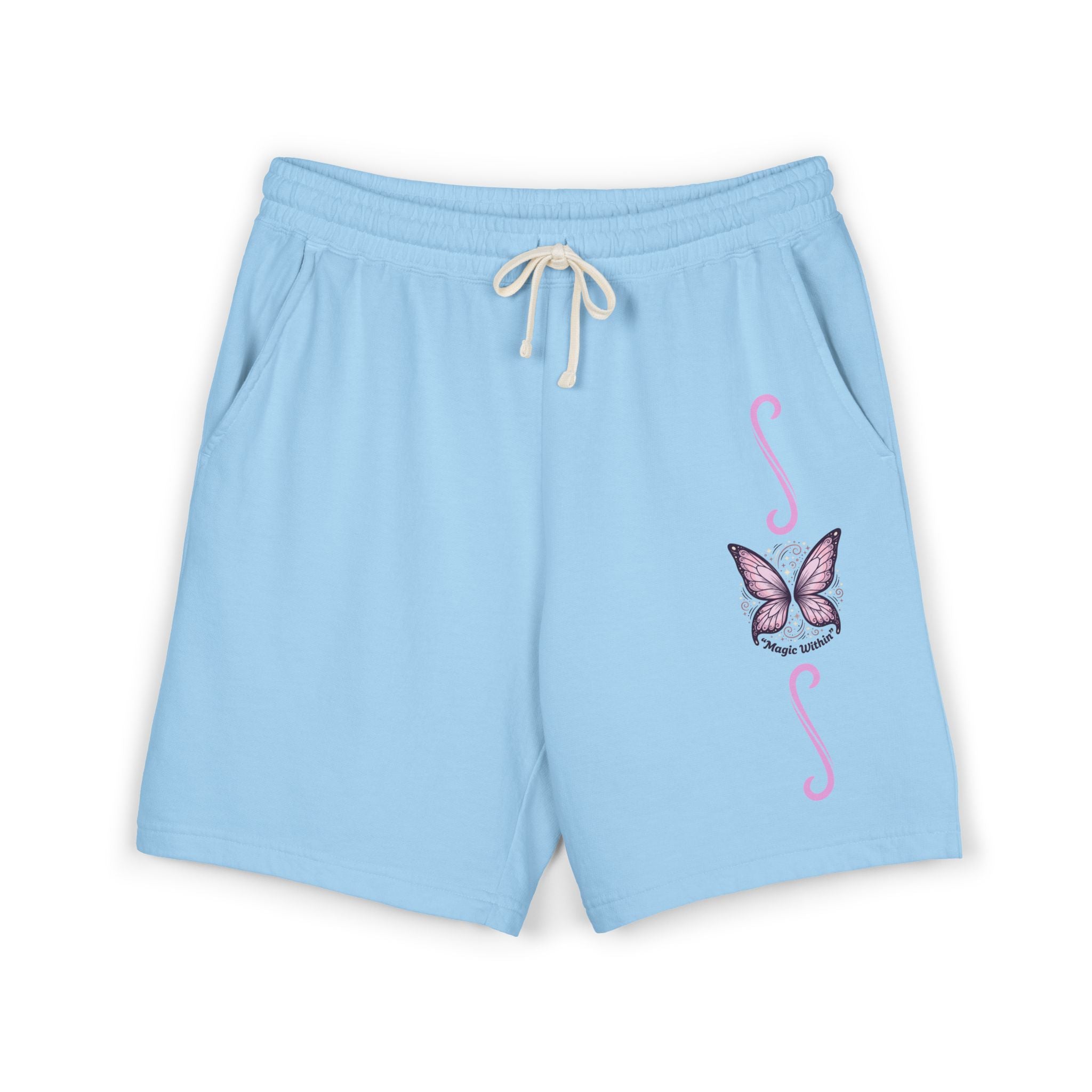 Butterfly Accent Sweat Shorts — Lightweight Garment-Dyed Fleece