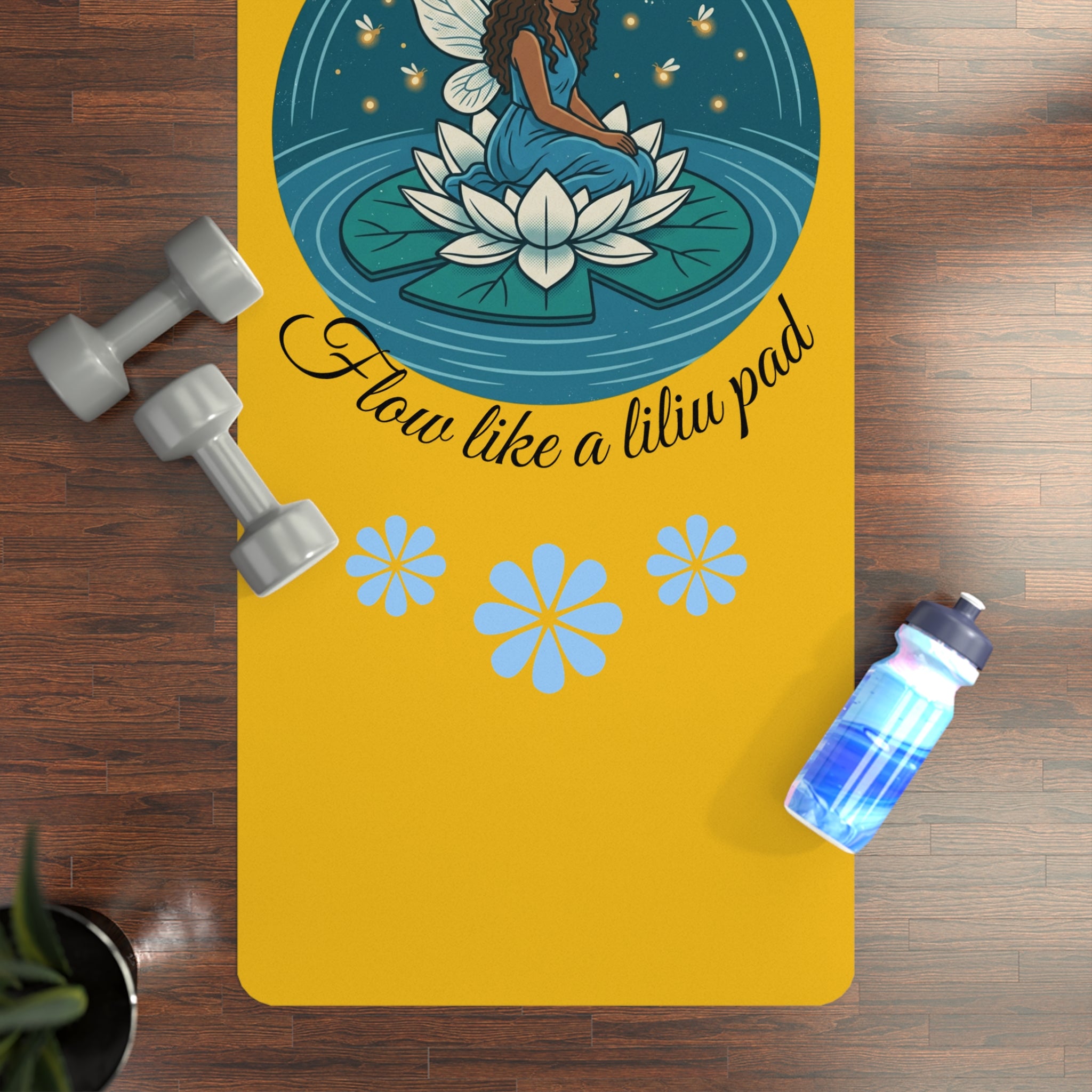 Yellow Lotus Yoga Mat — "Breathe In and Out, Flow Like a Lotus Pod" Rubber Mat