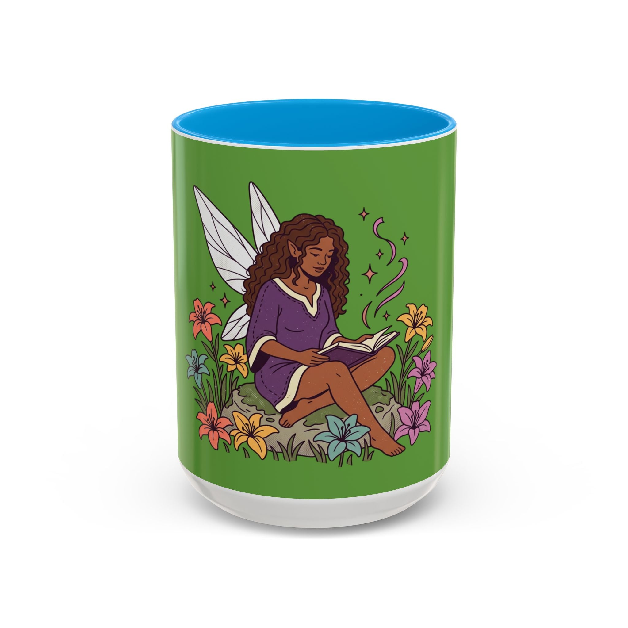 Fairy Reading Mug — Whimsical Floral Coffee Cup (11oz & 15oz)
