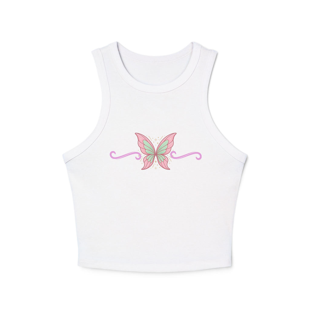 Butterfly Crop Tank Top — Pink Pastel Butterfly Graphic Racer Tank