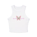 Butterfly Crop Tank Top — Pink Pastel Butterfly Graphic Racer Tank