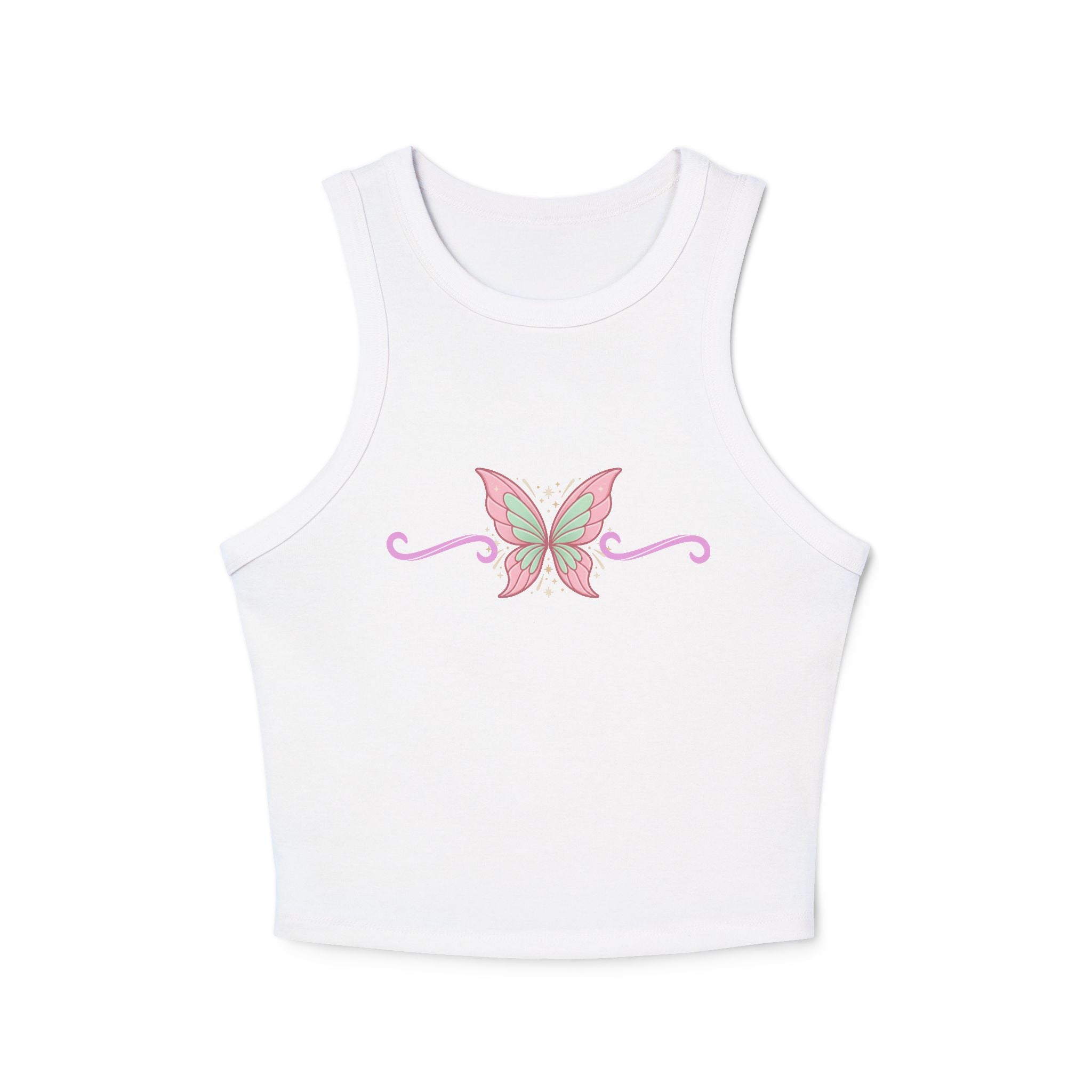 Butterfly Crop Tank Top — Pink Pastel Butterfly Graphic Racer Tank