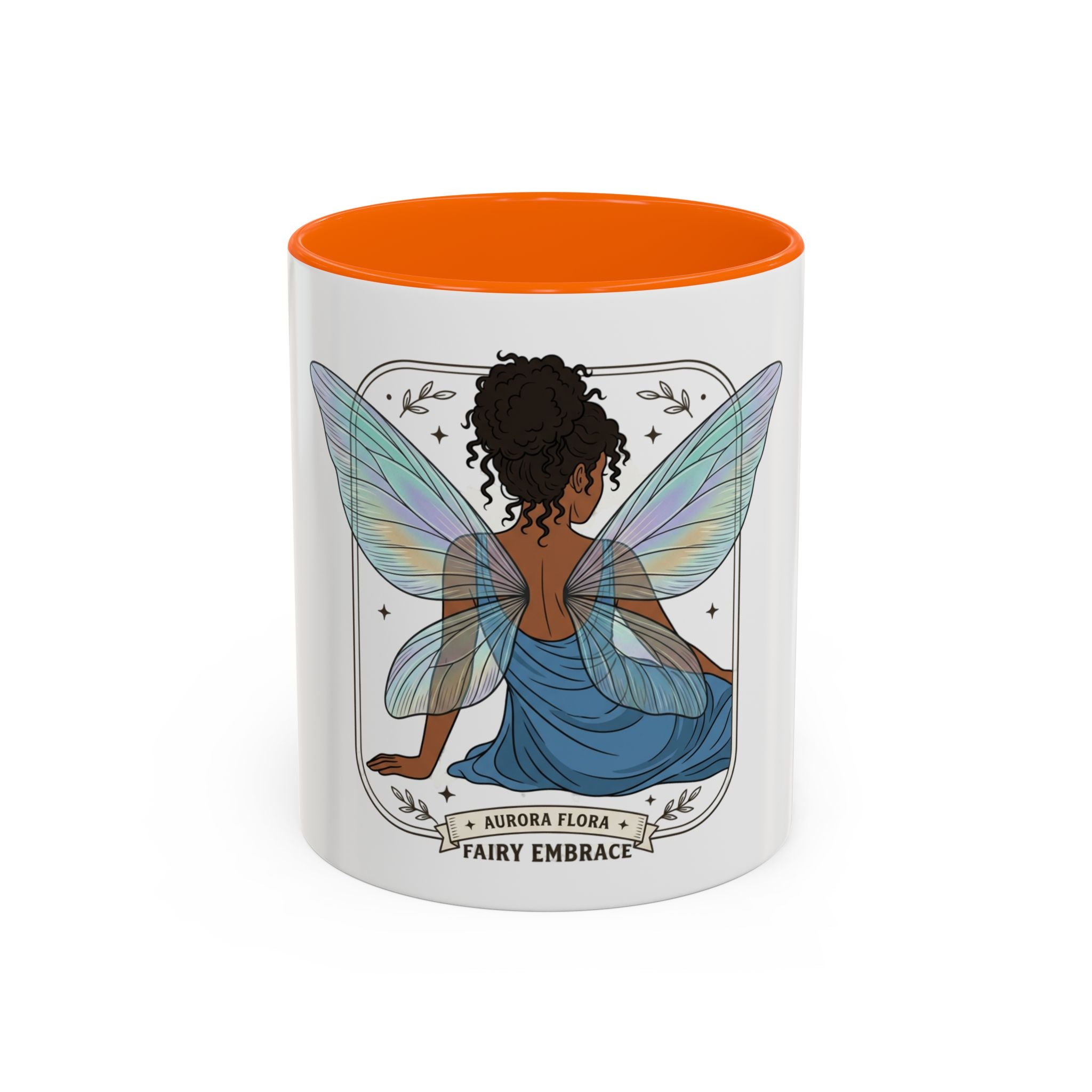Fairy Embrace Accent Coffee Mug — Aurora Flora Black-Handled 11/15oz