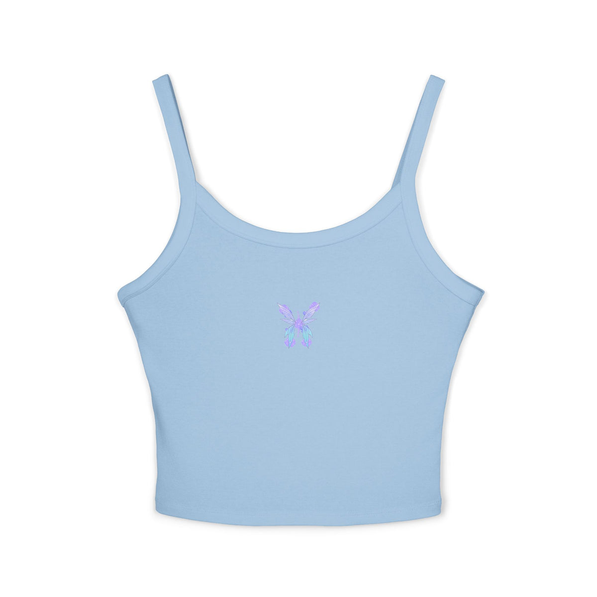 Butterfly Watercolor Crop Tank Top — Lavender Blue Feminine Spaghetti Strap
