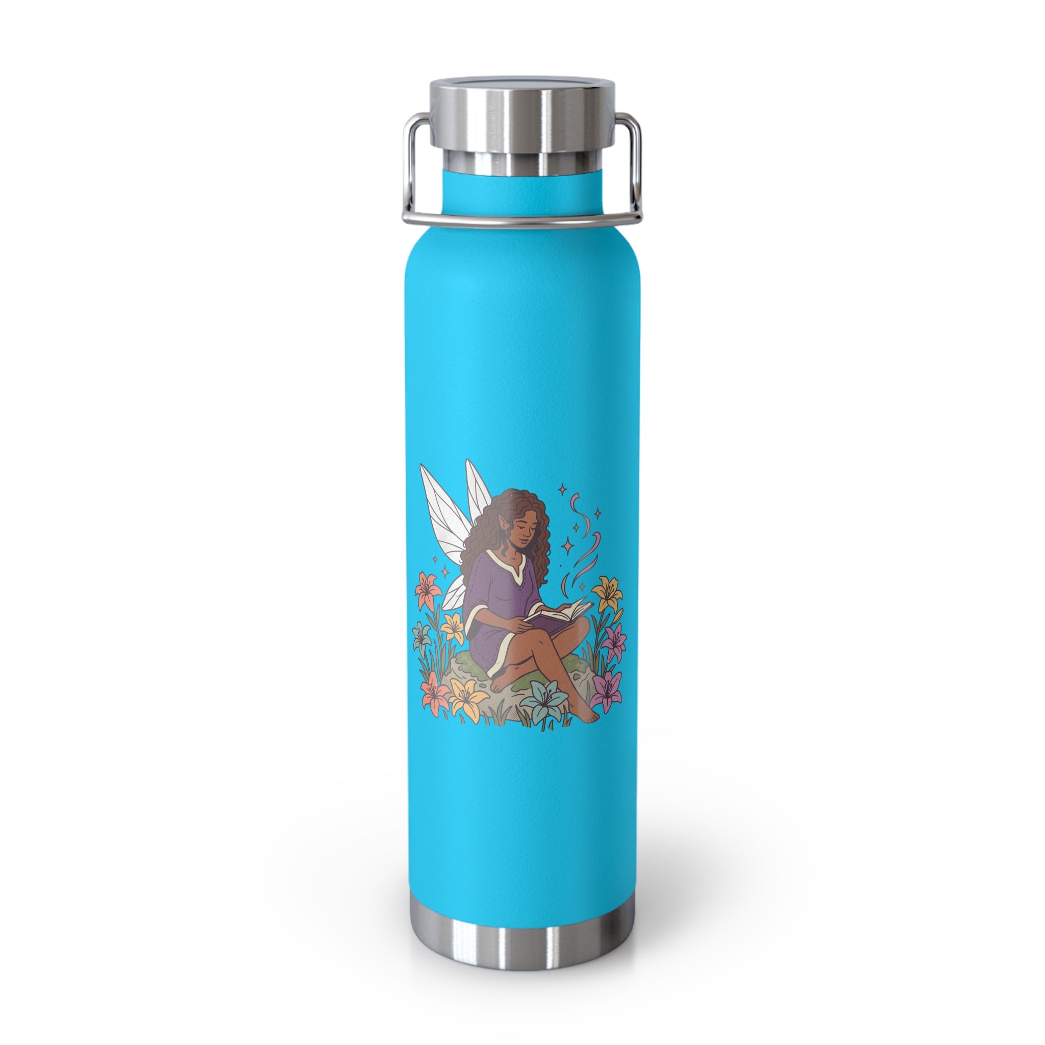 22oz Insulated Water Bottle — Floral Reading Fairy Design