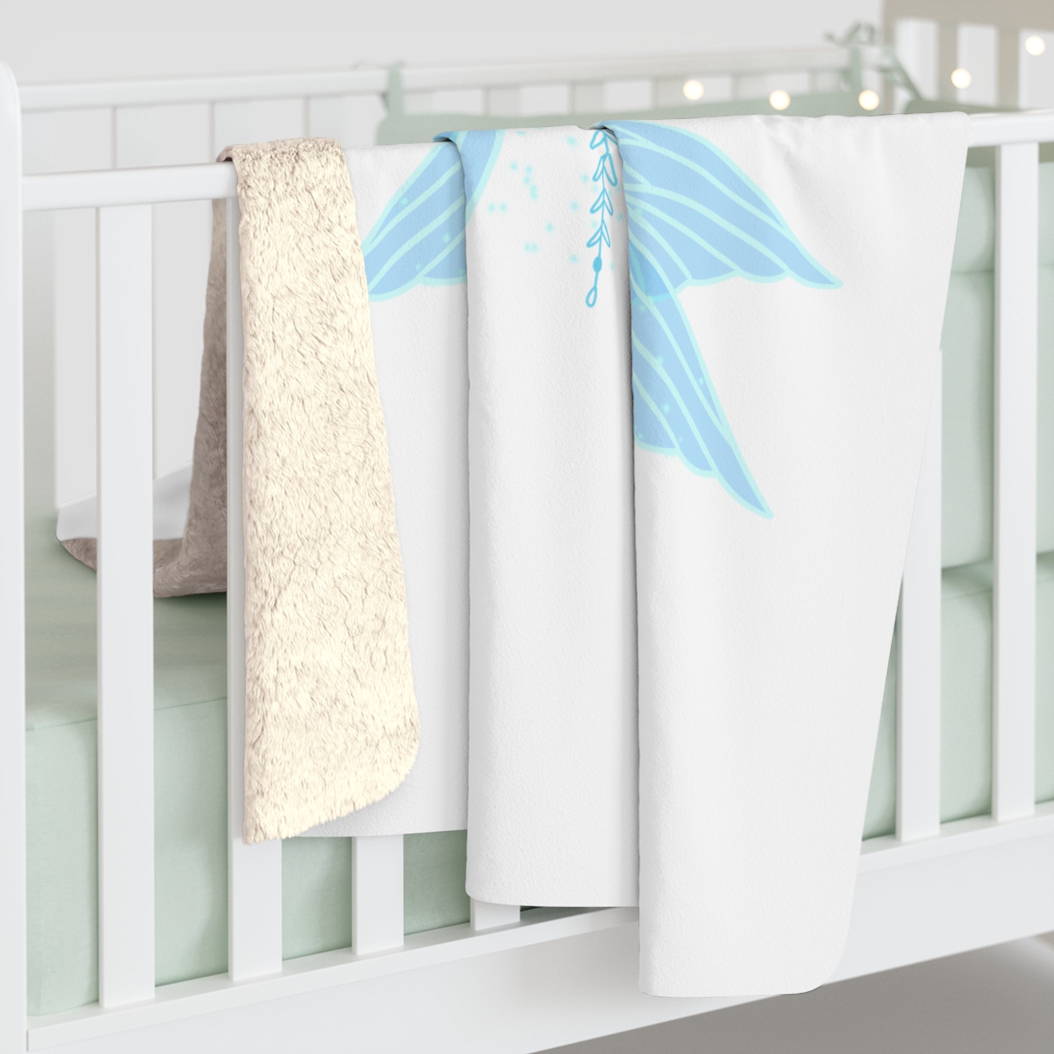 Blue Fairy Wings Sherpa Blanket — Cozy Fleece Throw with Heart Accent