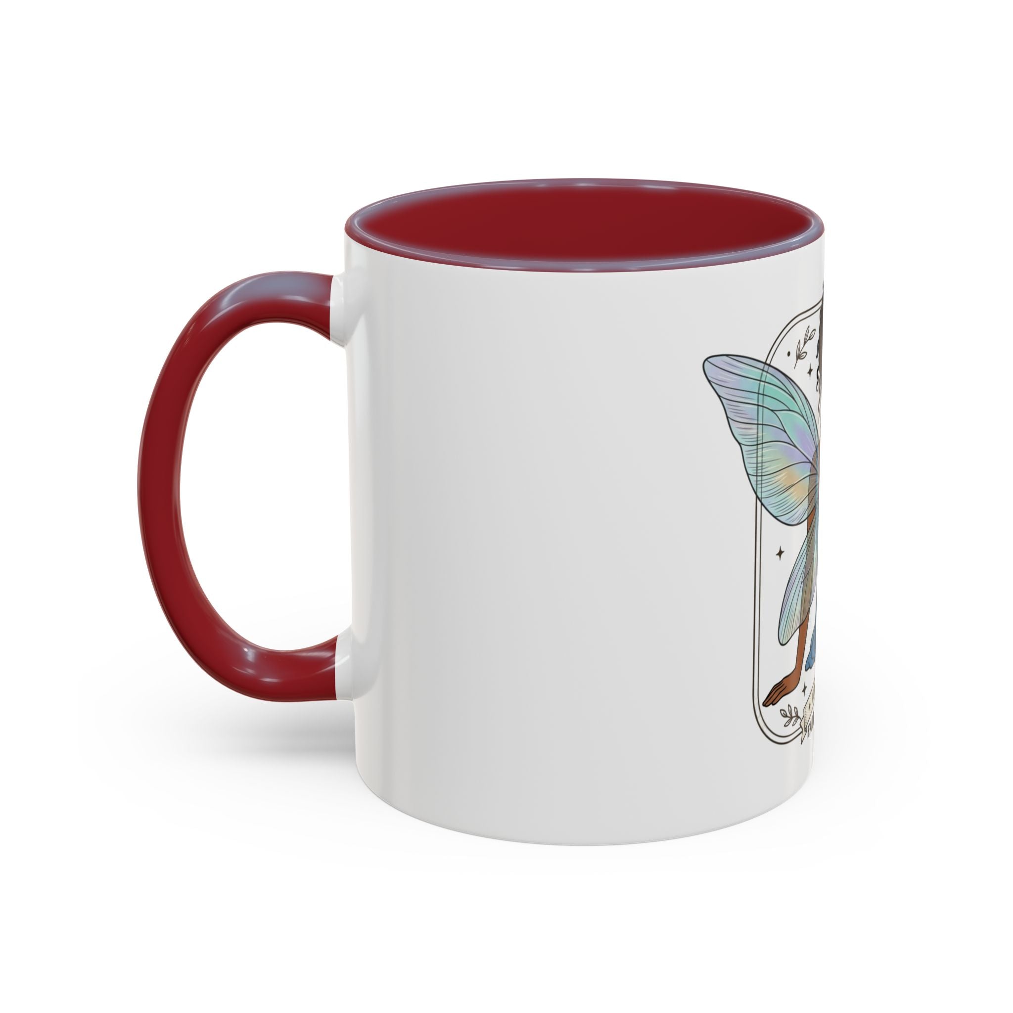 Fairy Embrace Accent Coffee Mug — Aurora Flora Black-Handled 11/15oz