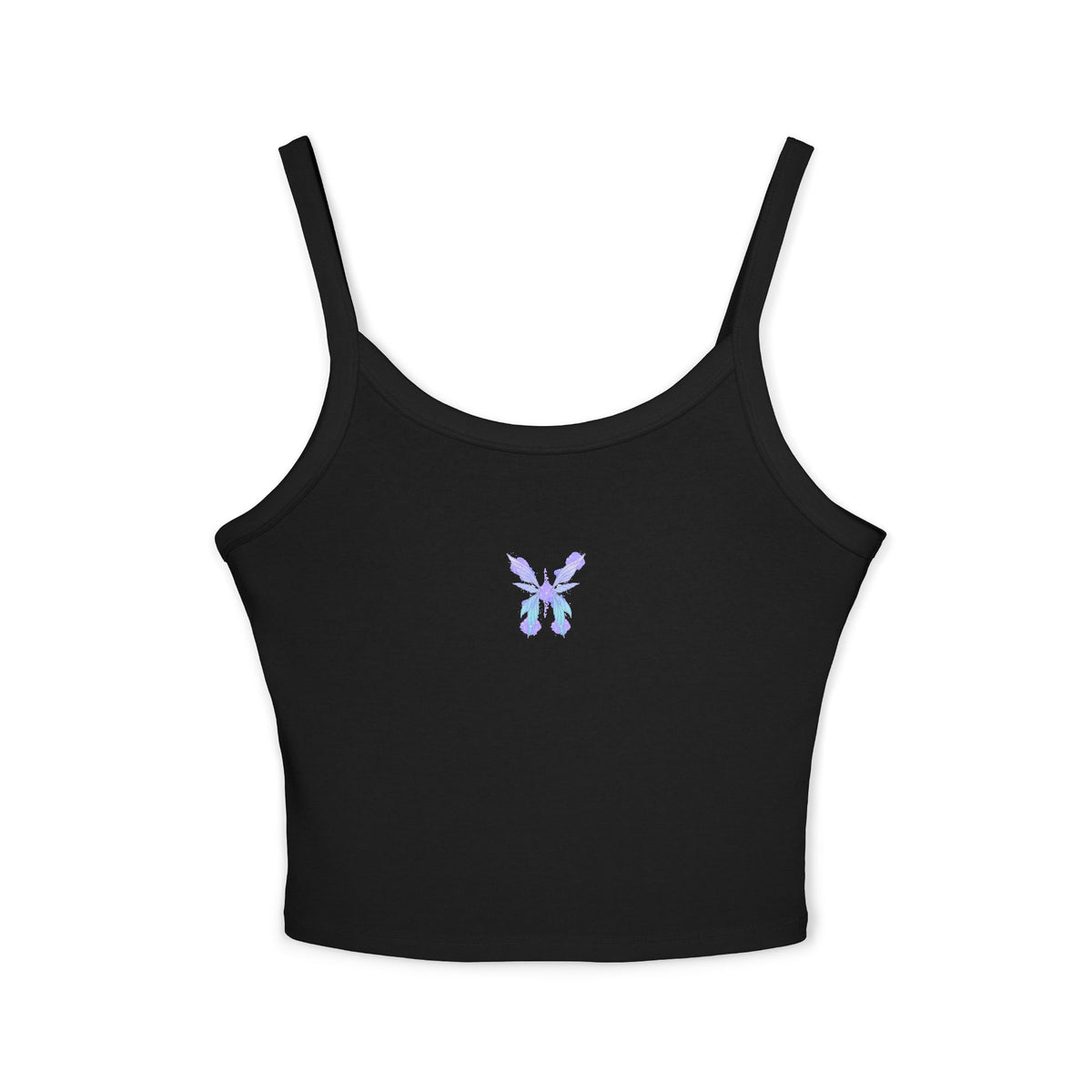 Butterfly Watercolor Crop Tank Top — Lavender Blue Feminine Spaghetti Strap