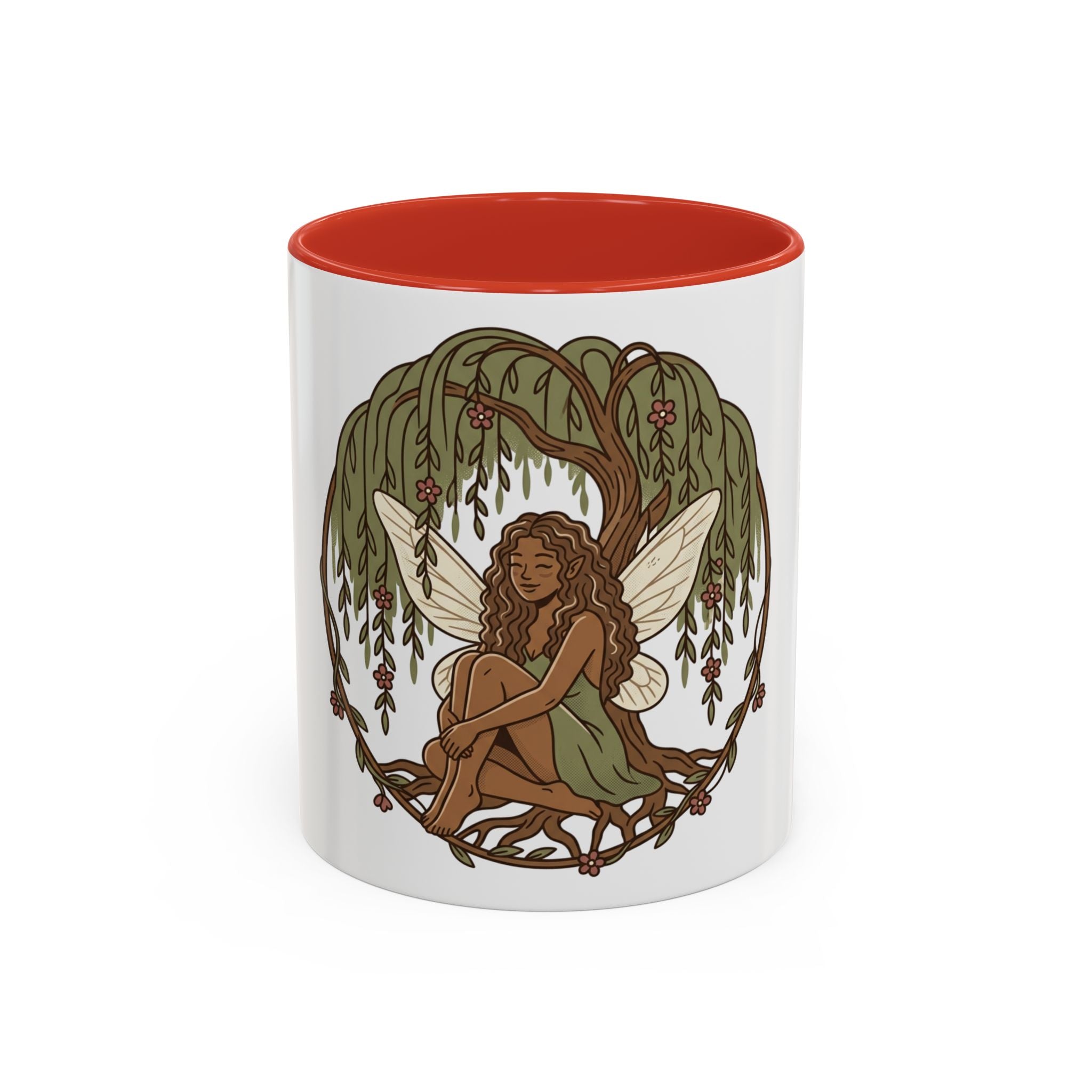 Fairy Willow Coffee Mug — Rustic Brown-Skinned Fairy Illustration (11/15oz)