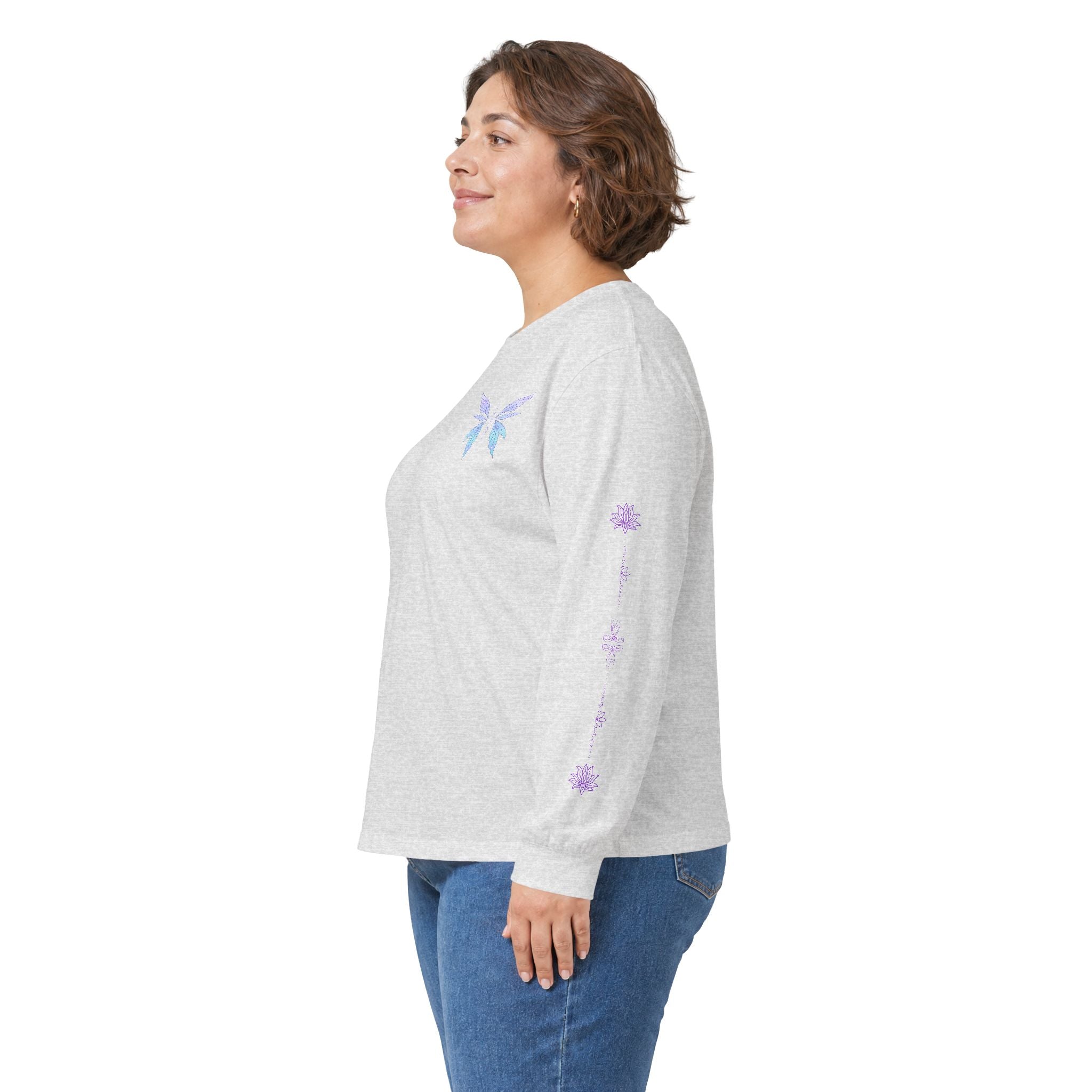 Butterfly Wings Long Sleeve Tee — Pastel Blue & Lavender Chest and Back Print