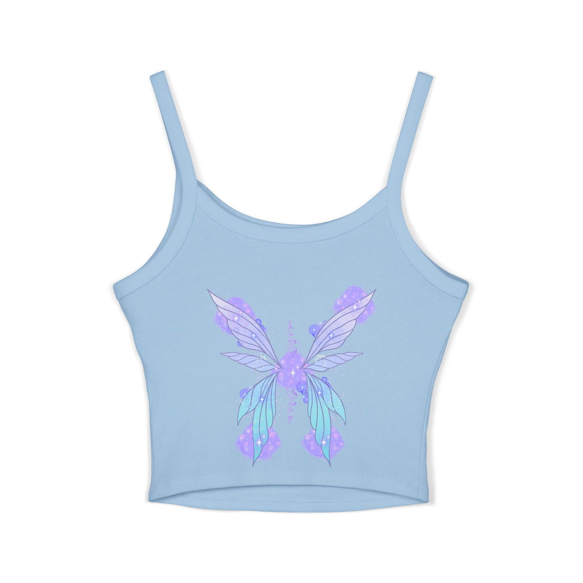 Butterfly Watercolor Crop Tank Top — Lavender Blue Feminine Spaghetti Strap